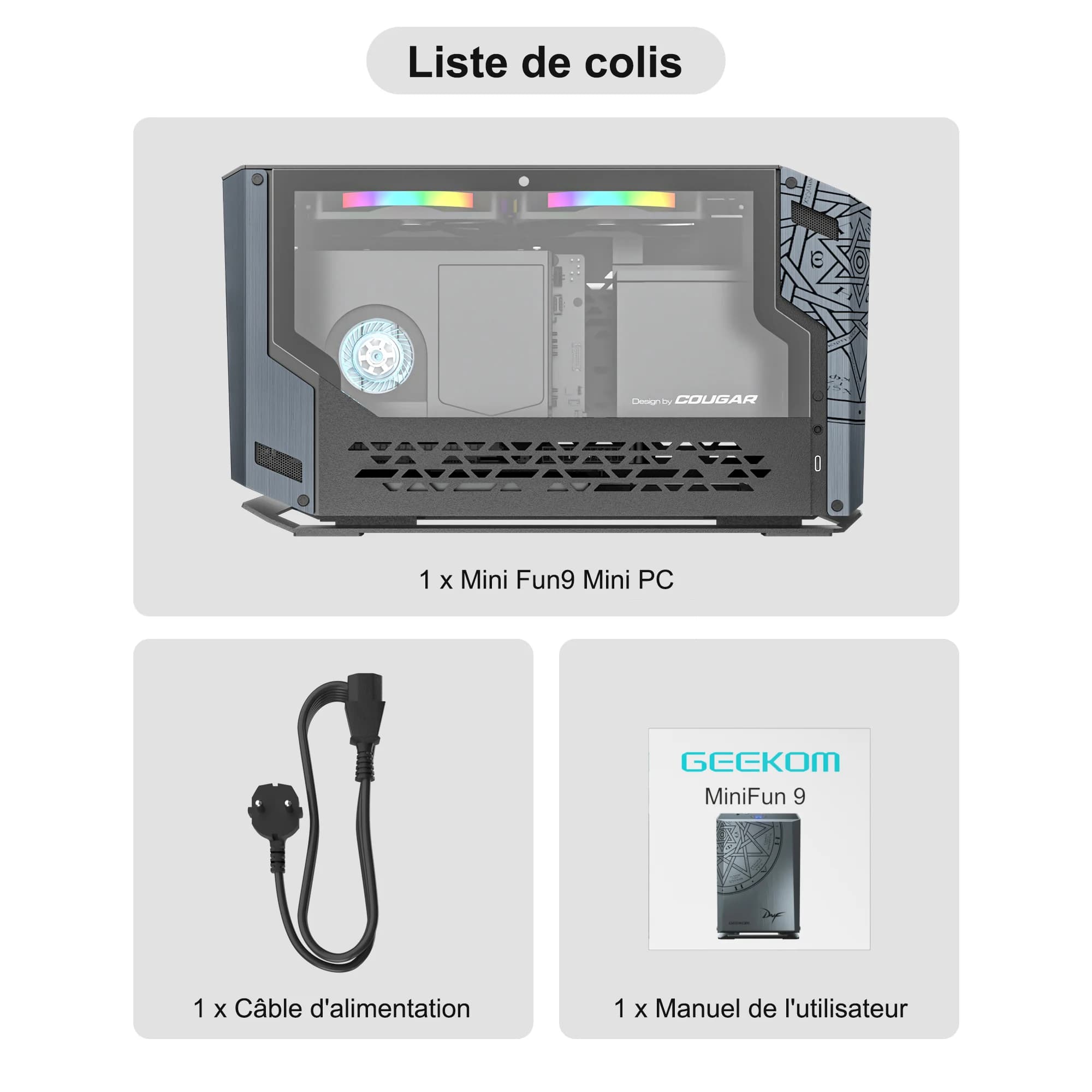 GEEKOM MINI PC FUN9 Liste de colis