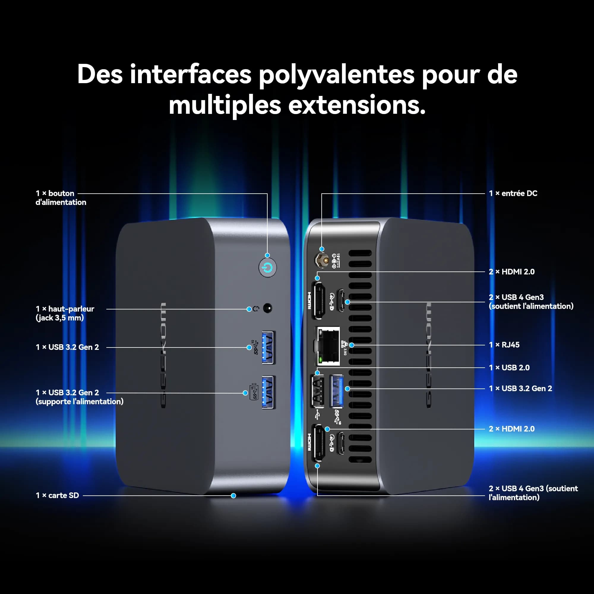 Des interfaces polyvalentes pour de multiples extensions du GEEKOM GT13 Pro Mini-PC avec Intel® Core™ i9/i7 de 13ème génération