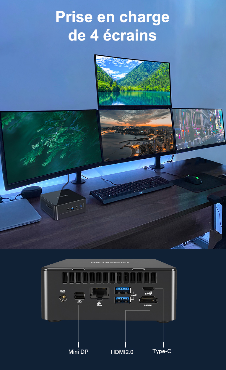 GEEKOM MiniPC Mini IT8 SE Prise en charge the 4 écrain