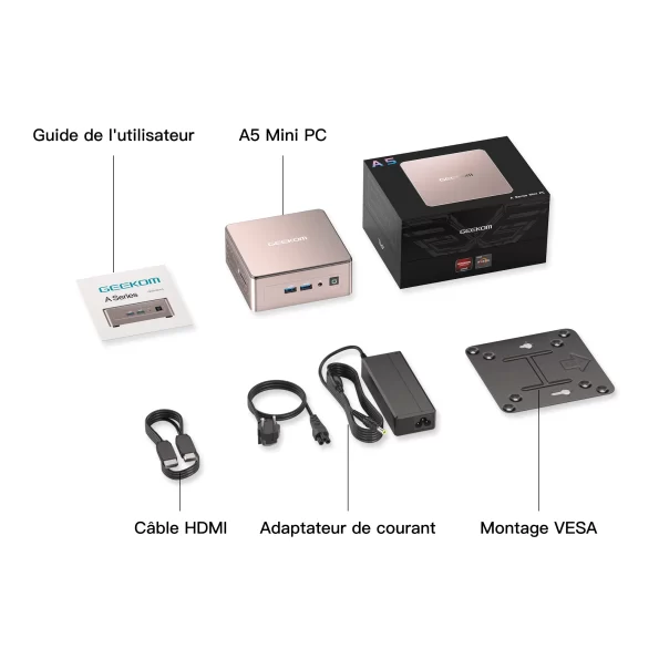 AMD CPU Mini PC GEEKOM A5 Liste de colis