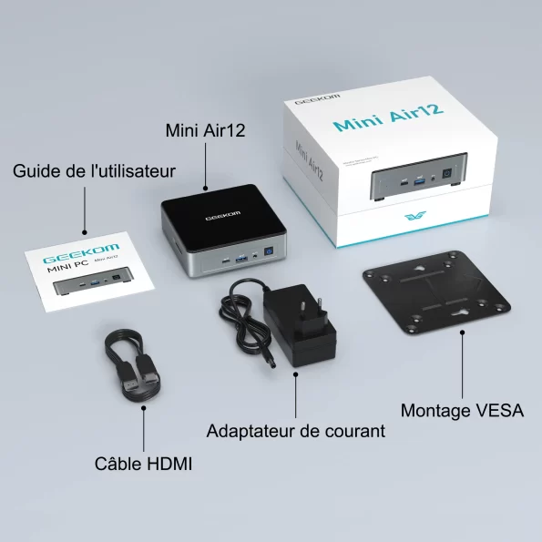 GEEKOM Mini Air 12 Mini-PC avec Intel Alder Lake N100 de 12 ème Génération avec standard européen