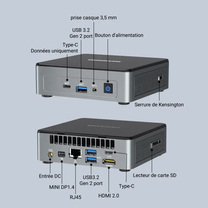 Connecteur du GEEKOM Mini Air 12 Mini-PC avec Intel Alder Lake N100 de 12 ème Génération