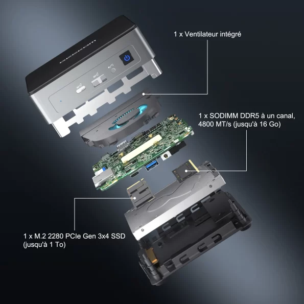 Schéma éclaté du GEEKOM Mini Air 12 Mini-PC avec Intel Alder Lake N100 de 12 ème Génération