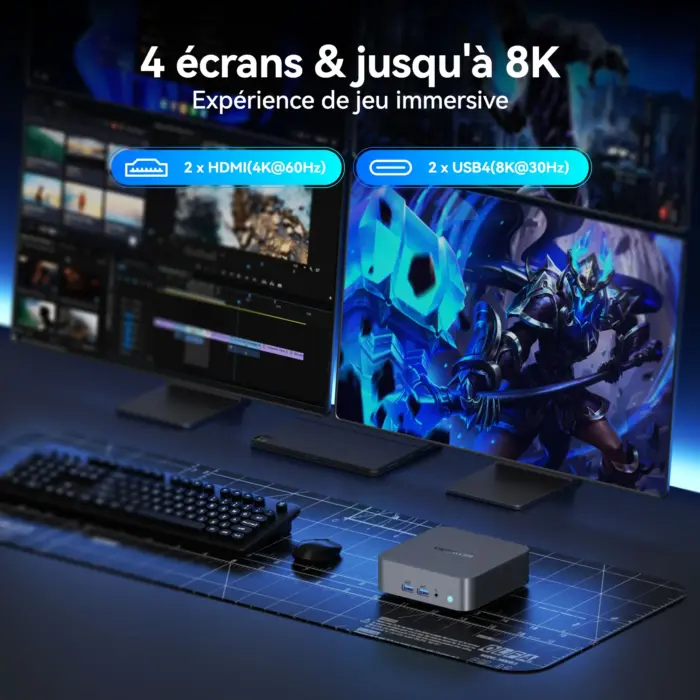 GEEKOM GT13 Pro Mini-PC avec Intel® Core™ i9/i7 de 13ème génération supporte jusqu'à 4 écrans et une résolution allant jusqu'à 8k.