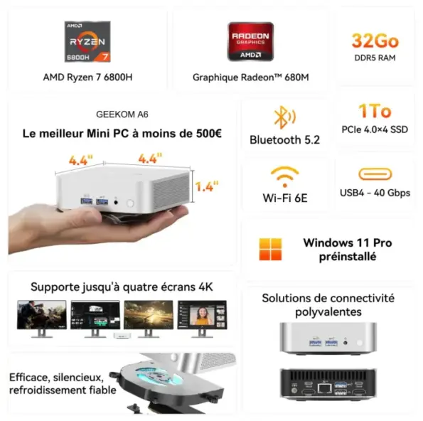 ordinateur rose geekom a6 mini pc configuration