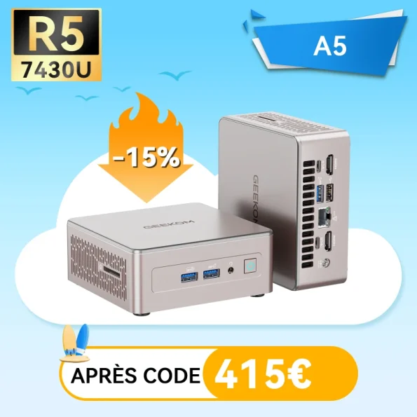 GEEKOM A5 Mini PC avec AMD R5-7430U