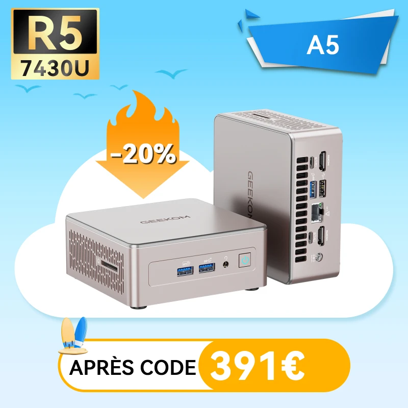 GEEKOM A5 Mini PC avec AMD R5-7430U | GEEKOM
