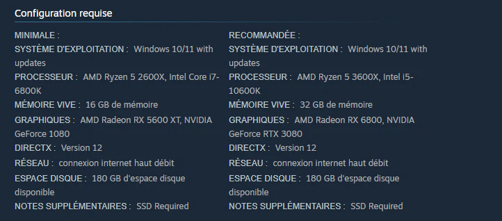 ark pc configuration recommandee