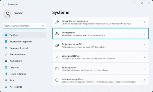 Windows Récupération
